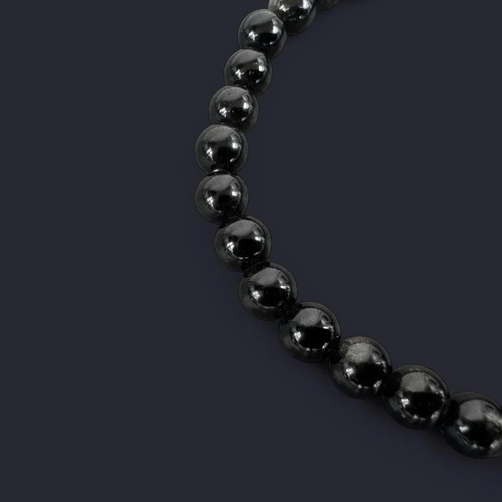 Black Glass Bead Bracelet 6mm